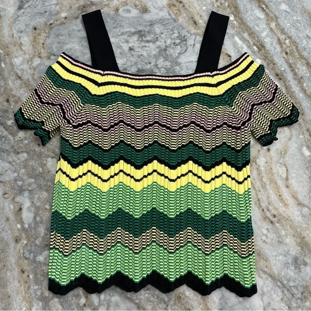 NEW Sandro Crop Top Woven Zig Zag black, green and yellow size 2